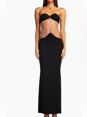 IAMGIA Strapless Black Maxi Dress with Chain-Accented Bodice